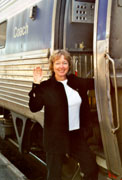 Janice boarding the Amtrak